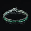 925 Silver Unisex Emerald Tennis Bracelet, Baguette Cut Green Link Tennis Bracelet, Luxury Tennis Bracelet