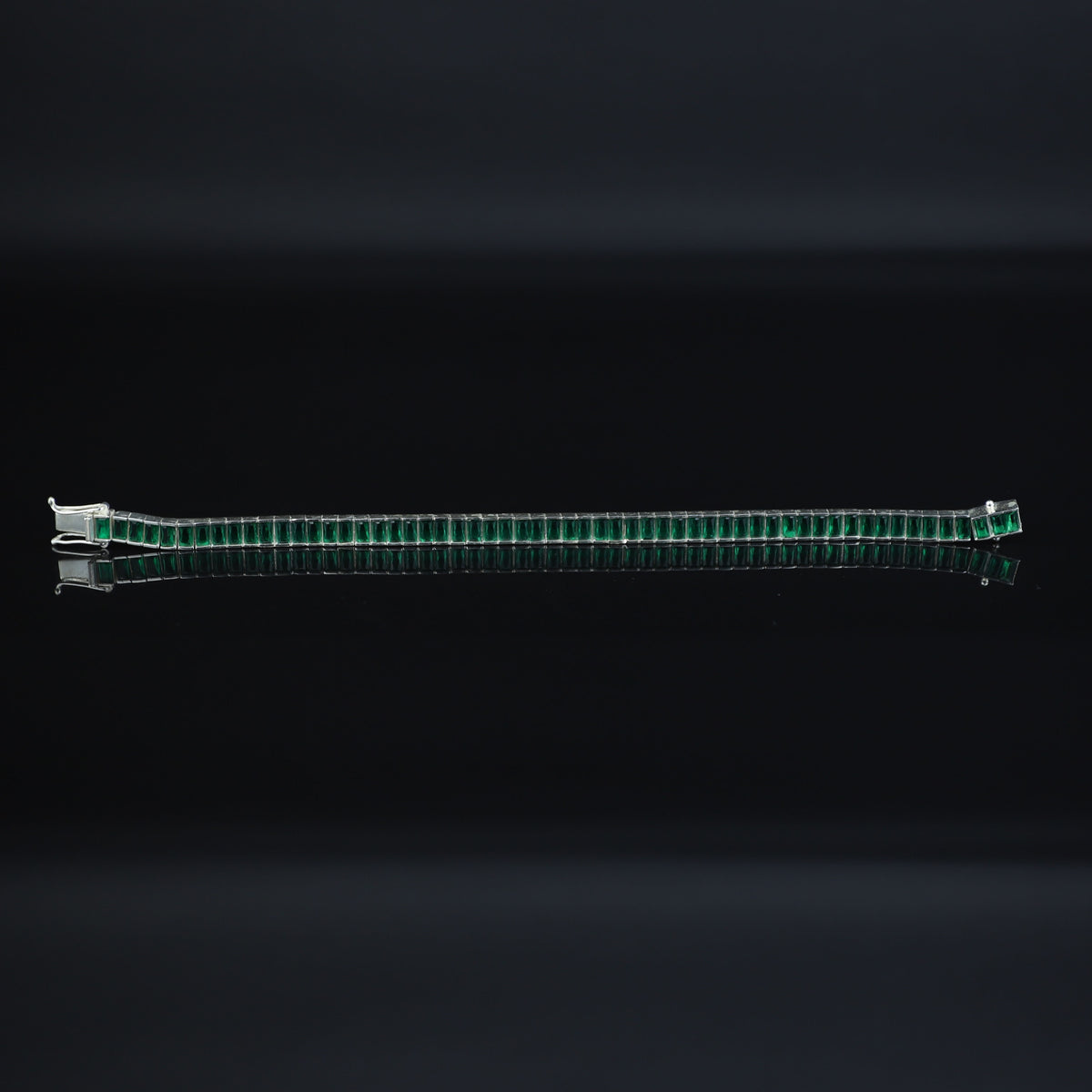 925 Silver Unisex Emerald Tennis Bracelet, Baguette Cut Green Link Tennis Bracelet, Luxury Tennis Bracelet
