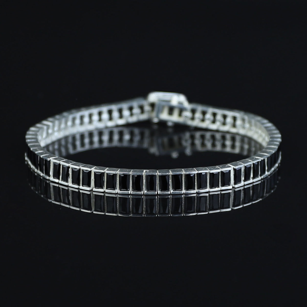 925 Silver Black Diamond Tennis Bracelet, Baguette Moissanite Bracelet, Mens Black Diamond Bracelet