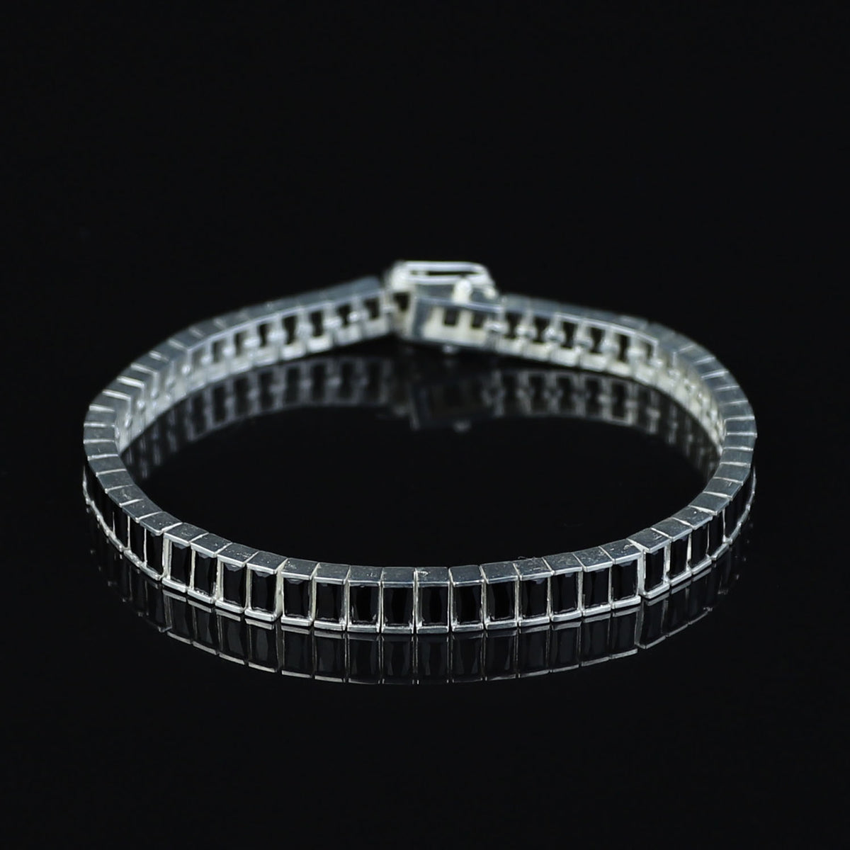 925 Silver Black Diamond Tennis Bracelet, Baguette Moissanite Bracelet, Mens Black Diamond Bracelet