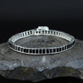 925 Silver Black Diamond Tennis Bracelet, Baguette Moissanite Bracelet, Mens Black Diamond Bracelet