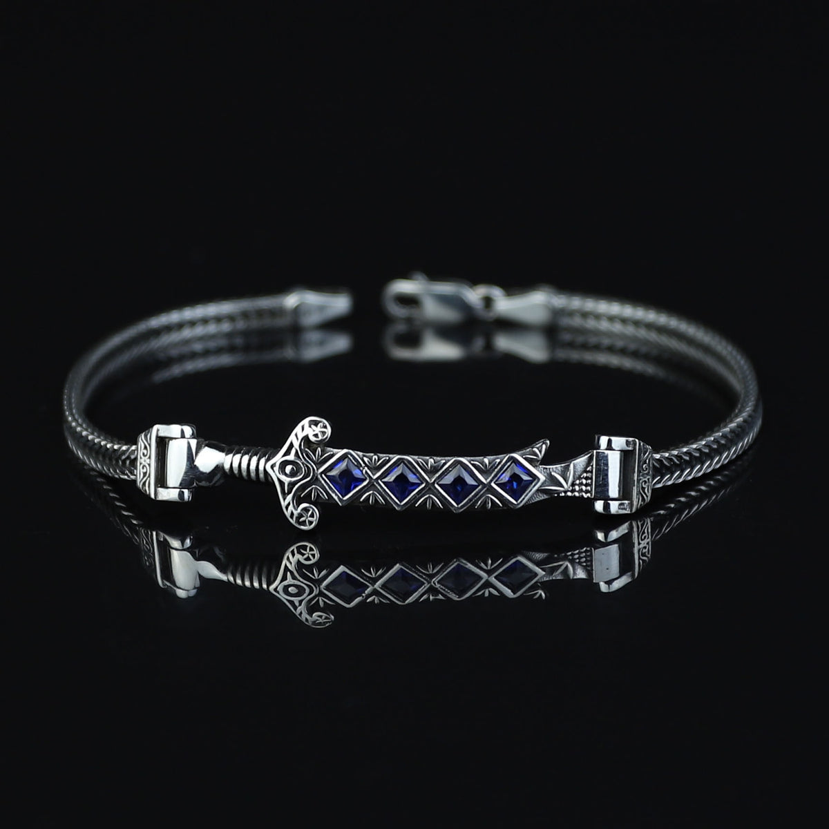925 Silver Sword Chain Bracelet, Sapphire Hz Ali Zulfiqar Bracelet, Silver Sword Bracelet