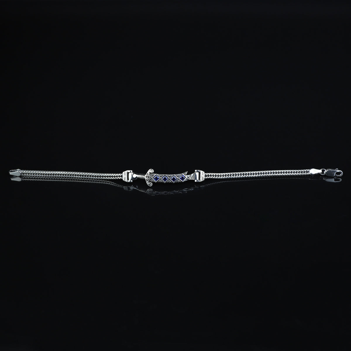 925 Silver Sword Chain Bracelet, Sapphire Hz Ali Zulfiqar Bracelet, Silver Sword Bracelet