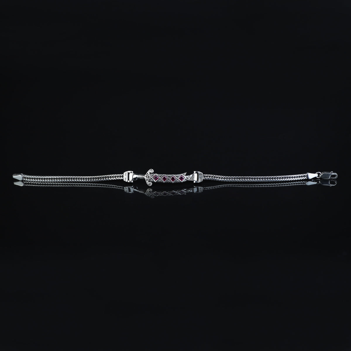 925 Silver Chain Zulfiqar Bracelet, Ruby Stone Sword Bracelet, Hz. Ali's Zulfiqar Chain Bracelet