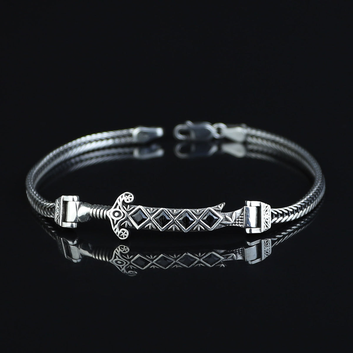 925 Silver Zulfiqar Sword Bracelet, Black Onyx Sword Bracelet, Hz Ali Zulfiqar Bracelet