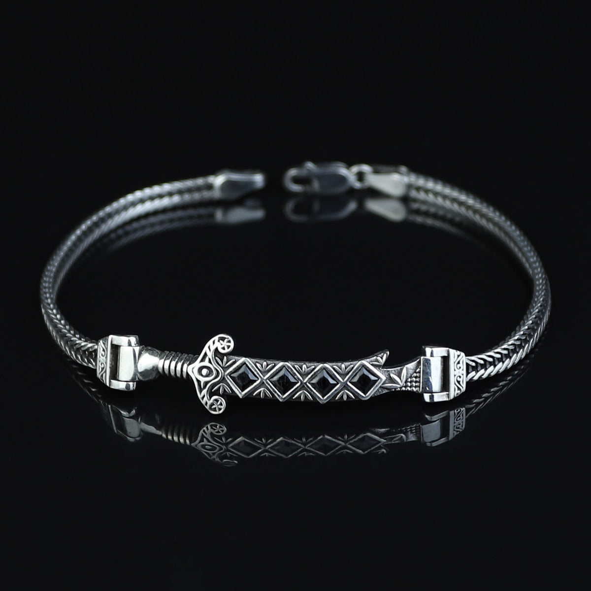 925 Silver Zulfiqar Sword Bracelet, Black Onyx Sword Bracelet, Hz Ali Zulfiqar Bracelet