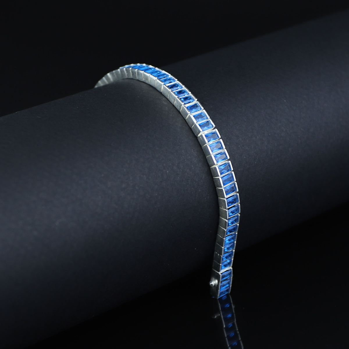 Silver Aquamarine Tennis Bracelet, Men Aquamarine Tennis Bracelet, Baguette Men Tennis Link Bracelet
