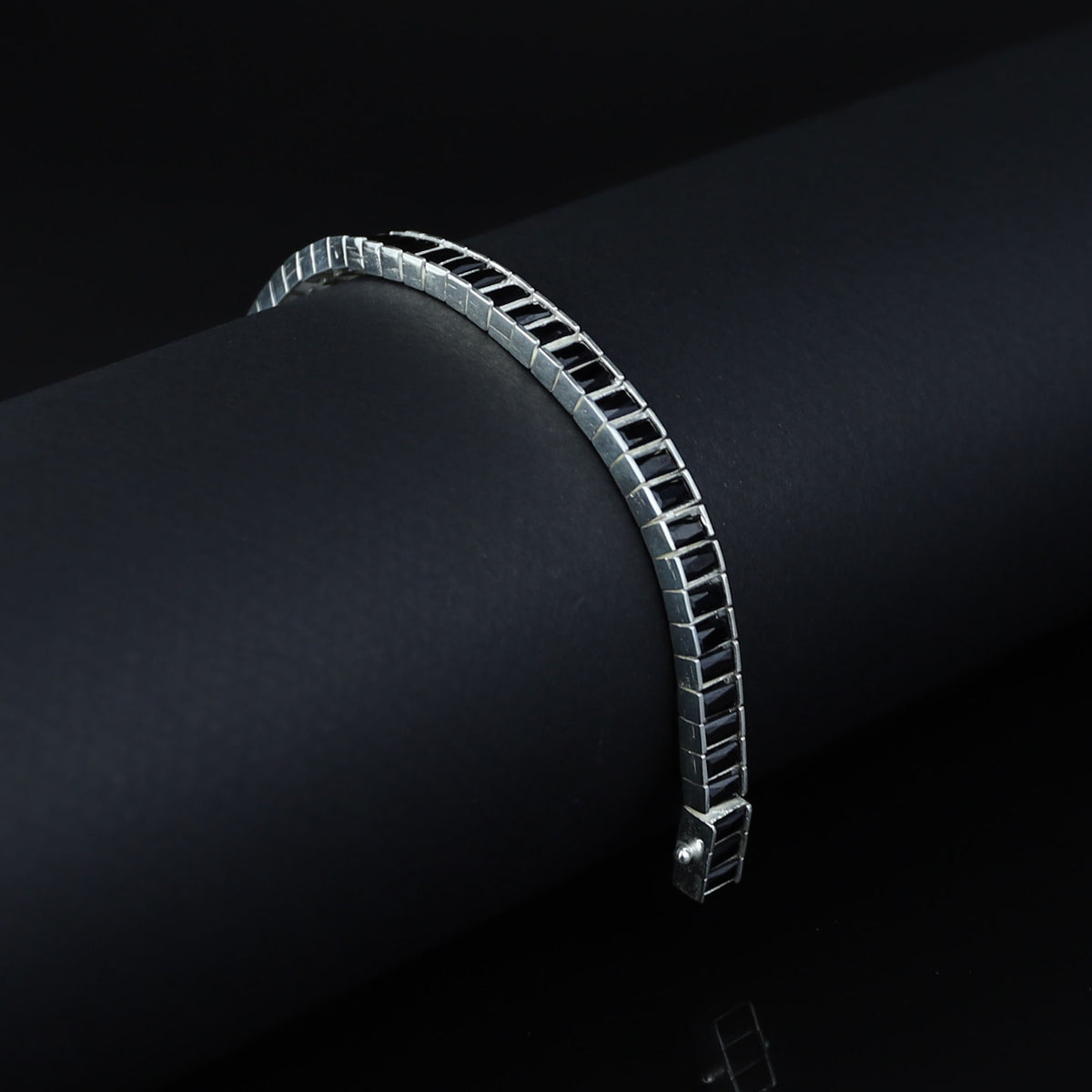 925 Silver Black Diamond Tennis Bracelet, Baguette Moissanite Bracelet, Mens Black Diamond Bracelet
