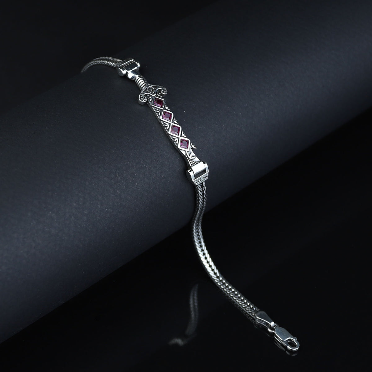 925 Silver Chain Zulfiqar Bracelet, Ruby Stone Sword Bracelet, Hz. Ali's Zulfiqar Chain Bracelet