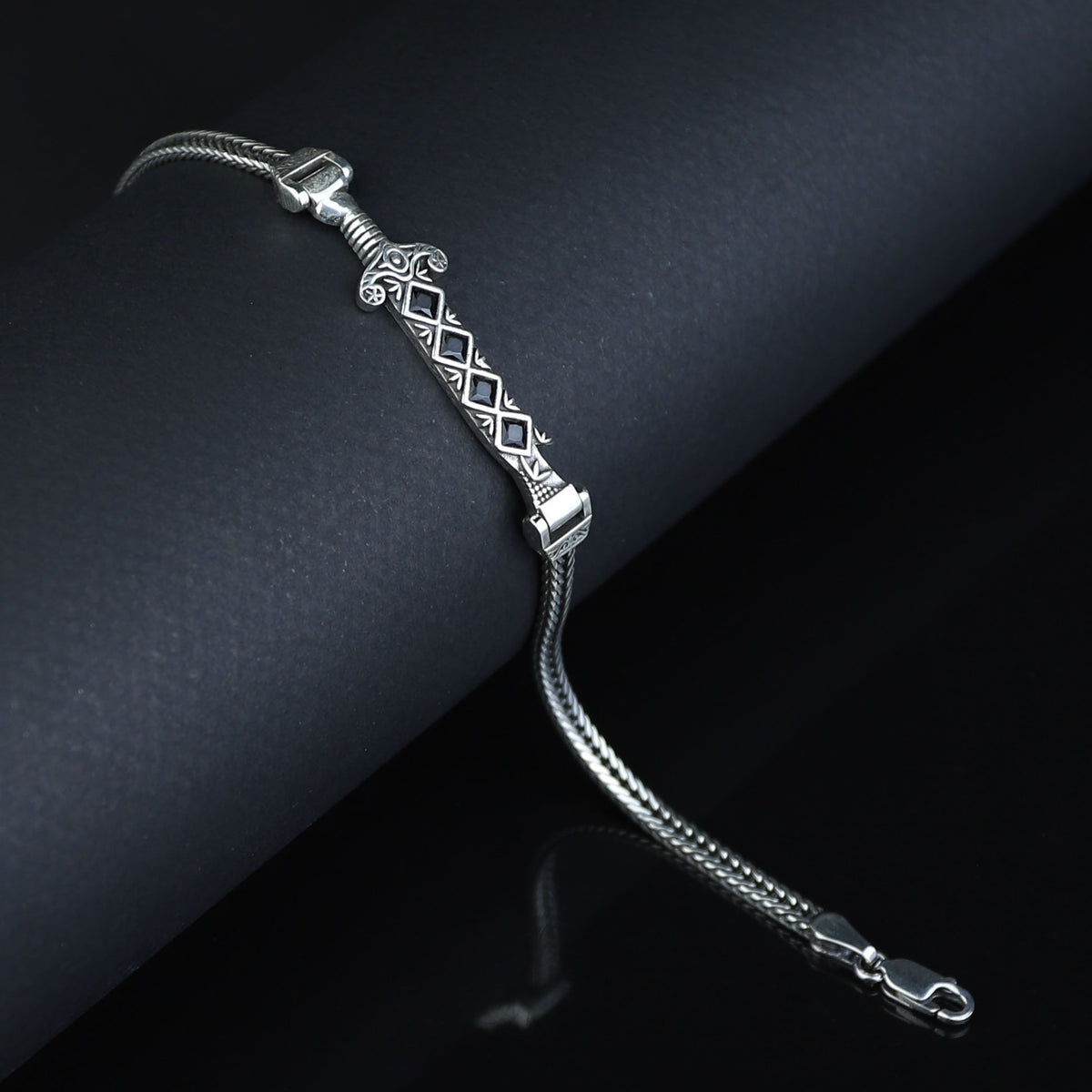 925 Silver Zulfiqar Sword Bracelet, Black Onyx Sword Bracelet, Hz Ali Zulfiqar Bracelet
