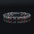 Men Silver Ruby Hand-Engraved Bracelet, Garnet Stone Chain Bracelet, Mens Ruby Link Chain Men Bracelet, Silver Vintage Bracelet, Men Gift