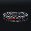 Men Silver Ruby Hand-Engraved Bracelet, Garnet Stone Chain Bracelet, Mens Ruby Link Chain Men Bracelet, Silver Vintage Bracelet, Men Gift
