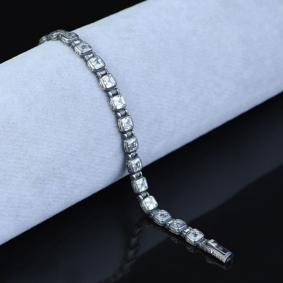 Men Silver Diamond Elegant Engraved Bracelet, Diamond Gemstone Bracelet, Luxury Men Bracelet, Handmade Chain Bracelet,  Anniversary Gifts