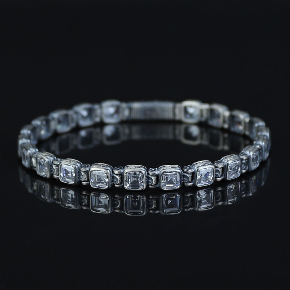 Men Silver Diamond Elegant Engraved Bracelet, Diamond Gemstone Bracelet, Luxury Men Bracelet, Handmade Chain Bracelet,  Anniversary Gifts