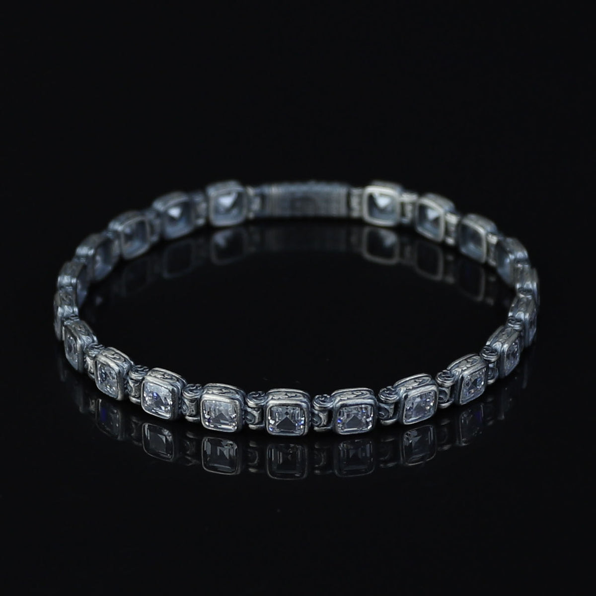 Men Silver Diamond Elegant Engraved Bracelet, Diamond Gemstone Bracelet, Luxury Men Bracelet, Handmade Chain Bracelet,  Anniversary Gifts