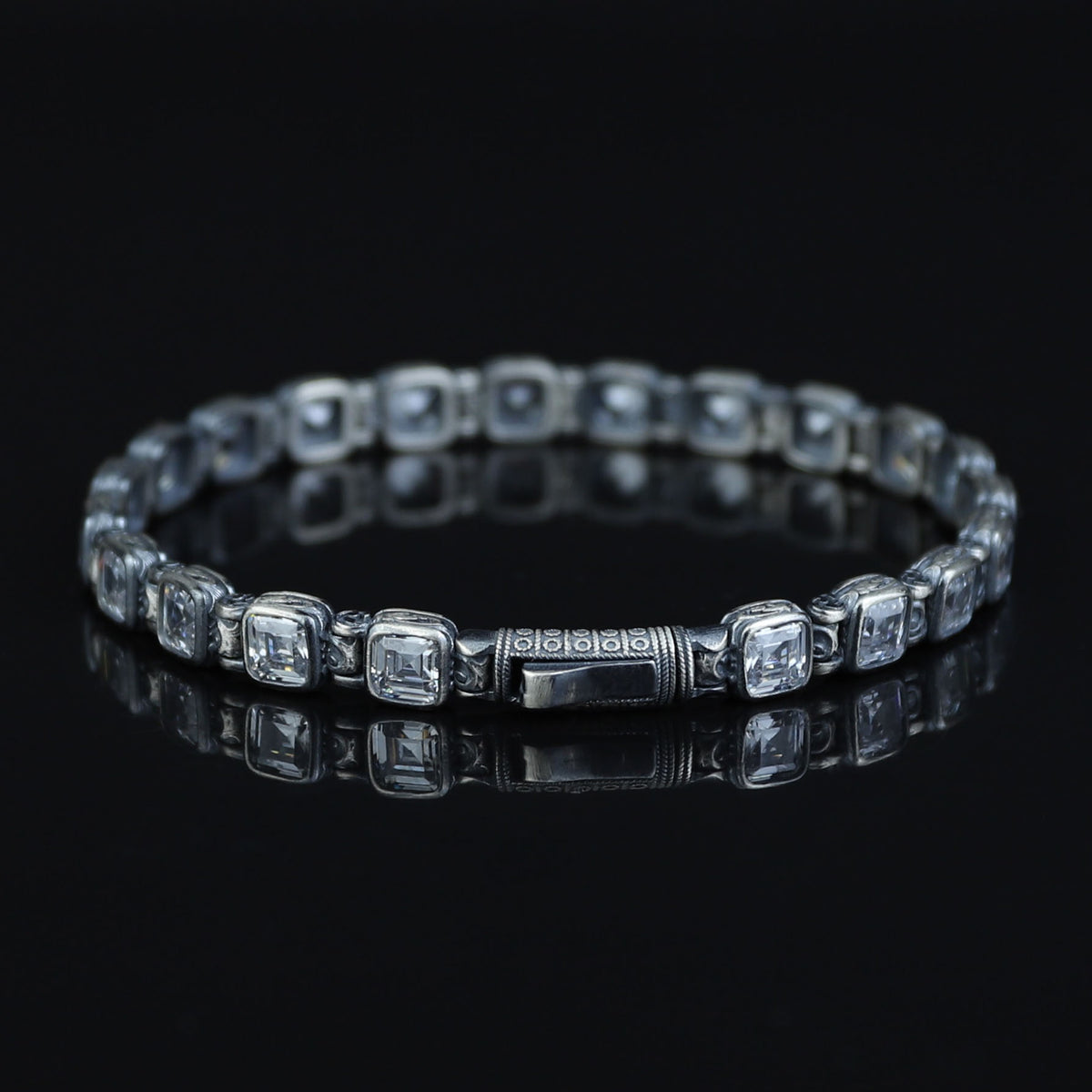 Men Silver Diamond Elegant Engraved Bracelet, Diamond Gemstone Bracelet, Luxury Men Bracelet, Handmade Chain Bracelet,  Anniversary Gifts