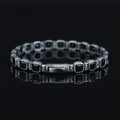 Men Silver Onyx Stone Bracelet, Square Onyx Hand-Engraved Bracelet, Mens Black Moissanite Bracelet, Perfect Gift, Anniversary Gift