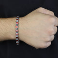 Men Silver Ruby Hand-Engraved Bracelet, Garnet Stone Chain Bracelet, Mens Ruby Link Chain Men Bracelet, Silver Vintage Bracelet, Men Gift