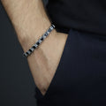 Men Silver Onyx Stone Bracelet, Square Onyx Hand-Engraved Bracelet, Mens Black Moissanite Bracelet, Perfect Gift, Anniversary Gift