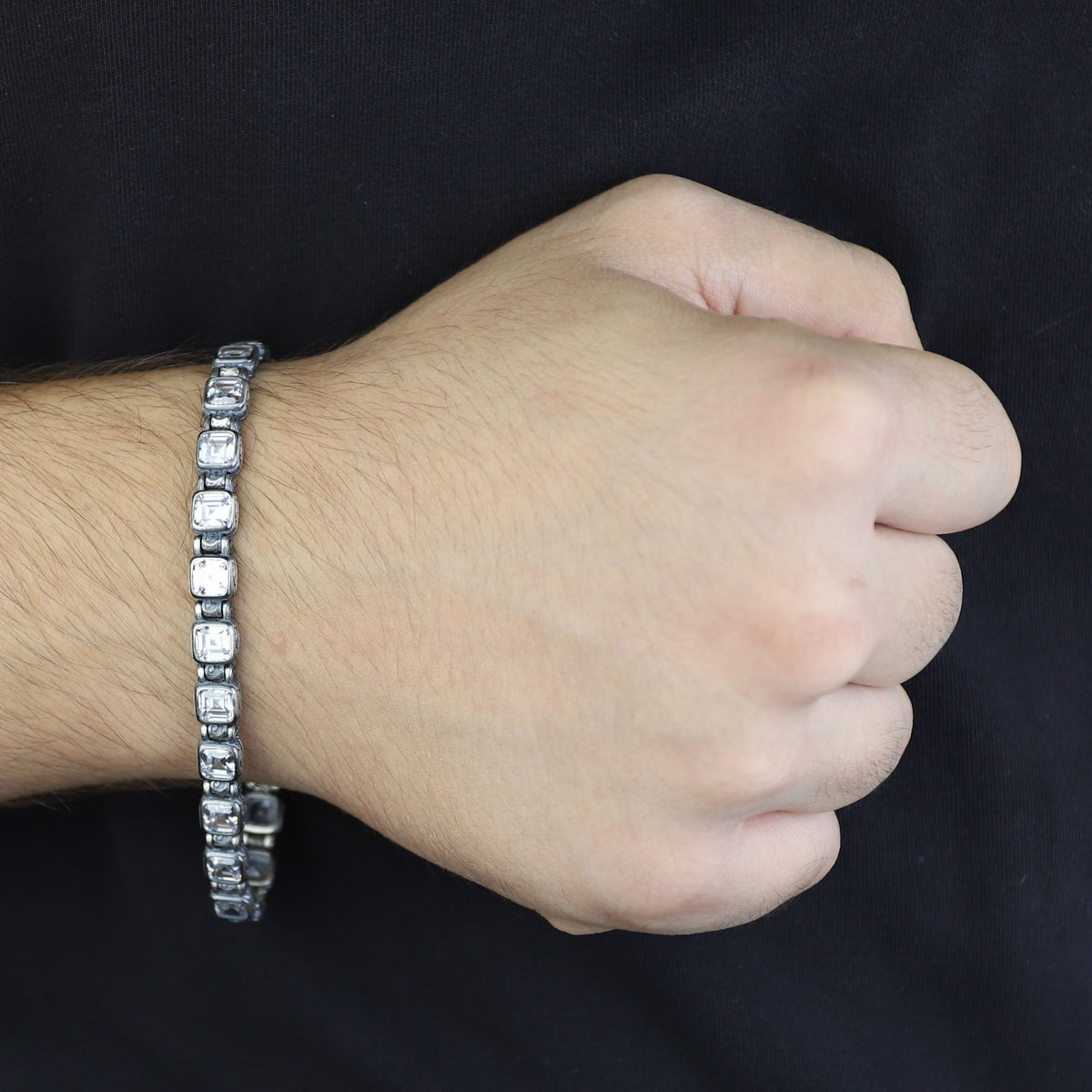 Men Silver Diamond Elegant Engraved Bracelet, Diamond Gemstone Bracelet, Luxury Men Bracelet, Handmade Chain Bracelet,  Anniversary Gifts