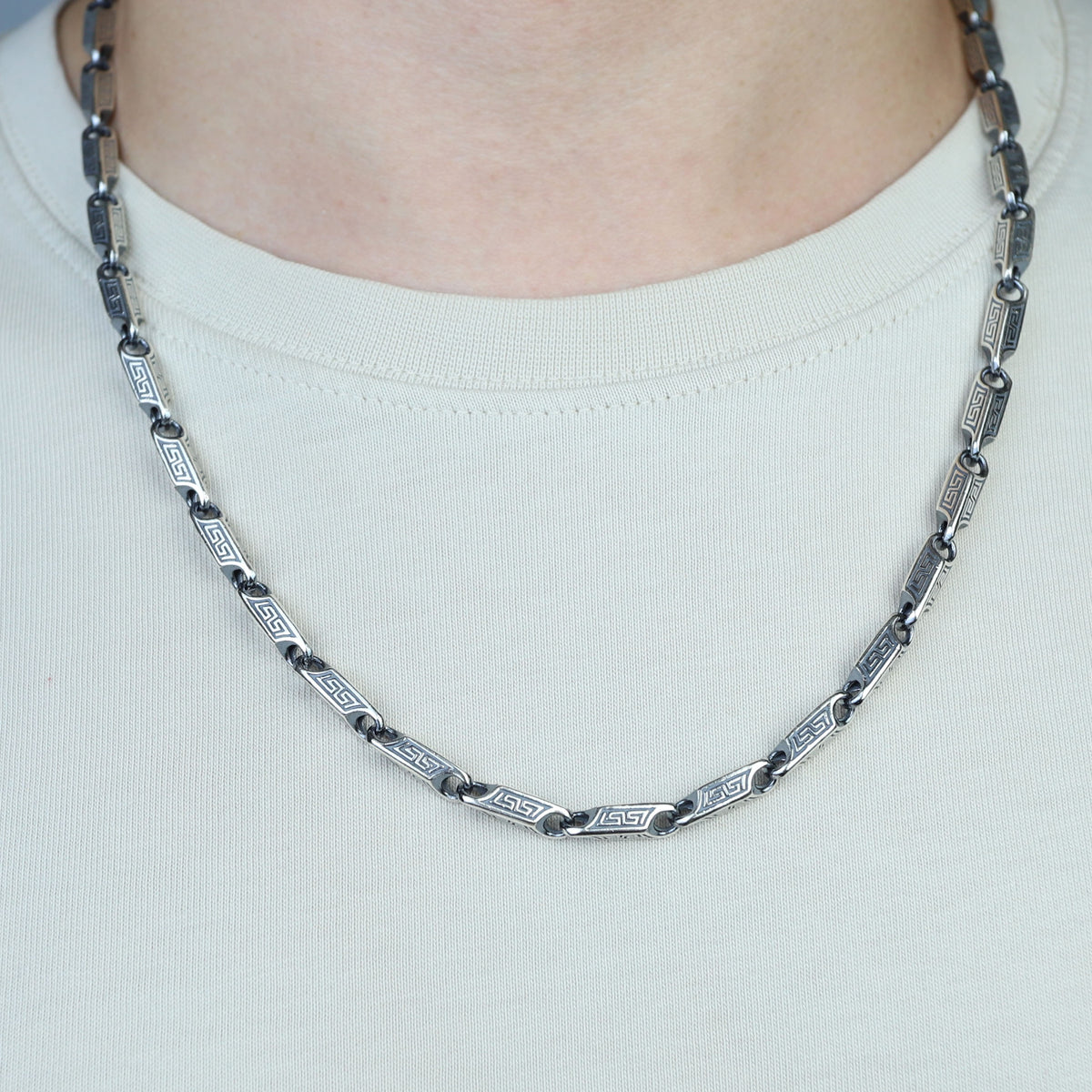 Silver 5MM Oxized Greek Key Chain Necklace