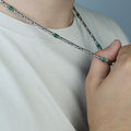 Silver Emerald Gemstone Byzantine Round King Chain Necklace