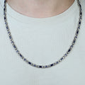 Silver Hand-Engraved Sapphire Gemstone Chain Link Necklace