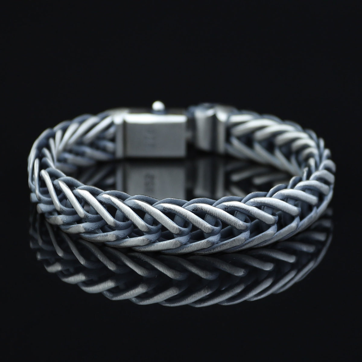 925 Men Silver Chain Bracelet, 12MM Braided Oxized Solid Silver Chain, Onyx Men Chain Heavy Bracelet, Bracelets For Men, 925 Silver