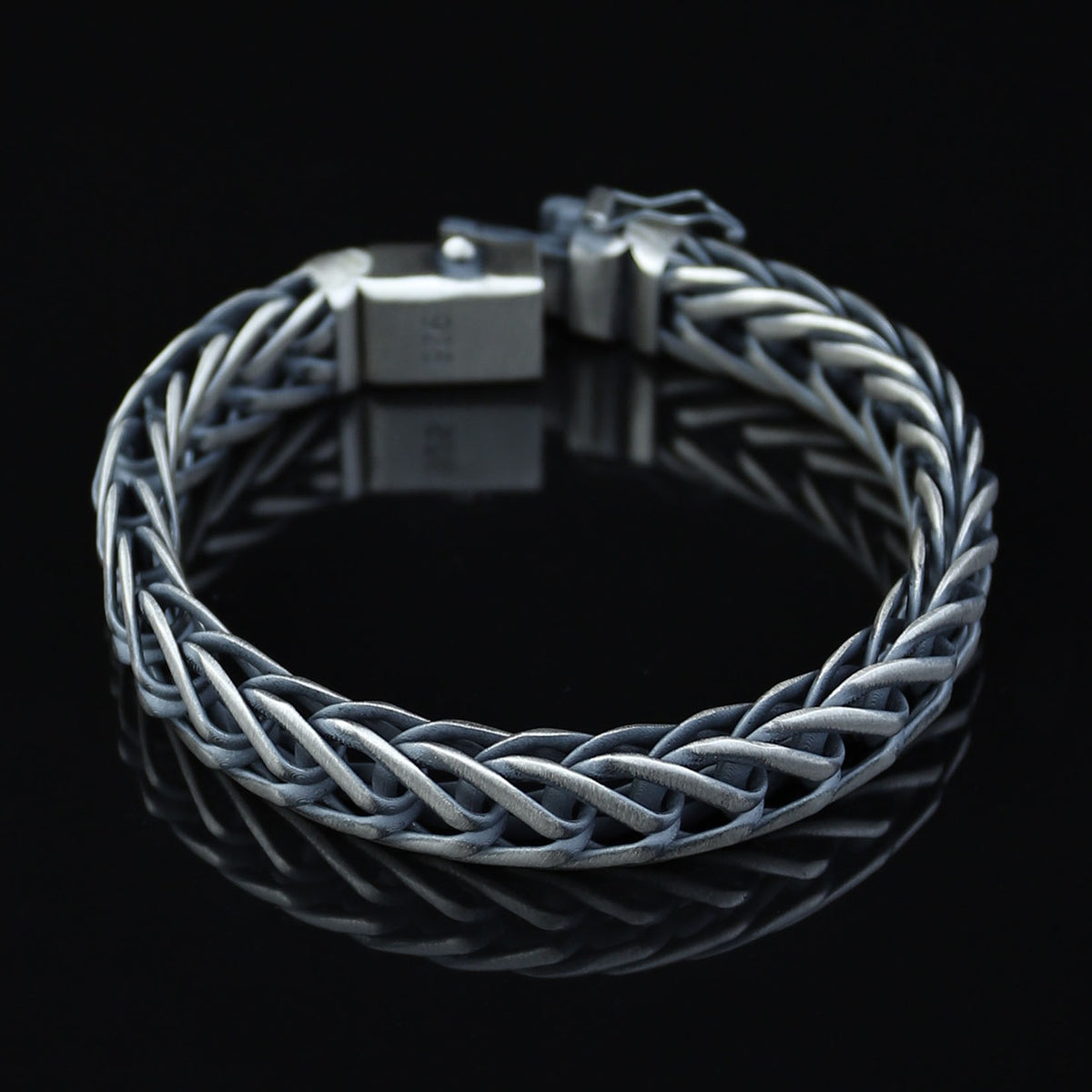925 Men Silver Chain Bracelet, 12MM Braided Oxized Solid Silver Chain, Onyx Men Chain Heavy Bracelet, Bracelets For Men, 925 Silver