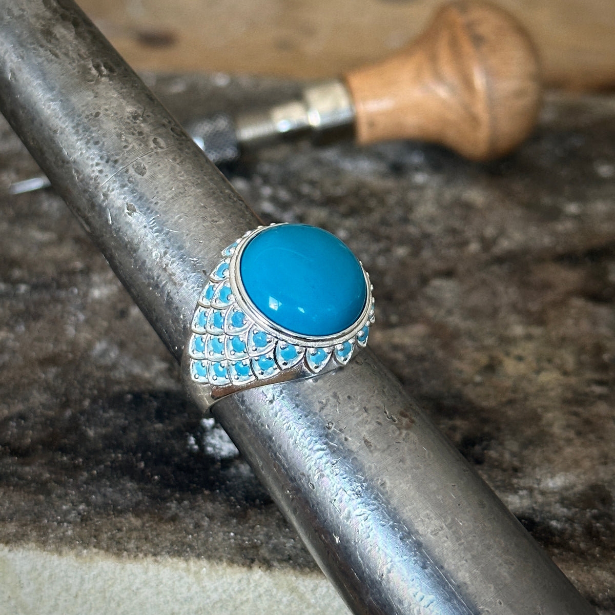 Sterling Silber Handgefertigter Ring aus natürlichem Türkis mit Mikrotürkisstein