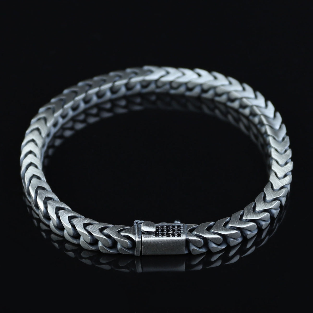 925 Solid Silver Curb Chain Bracelet, 5MM Franco Chain Bracelet, Onyx Stone Chain Curb Bracelet, Unique Men Chain Gift Bracelet