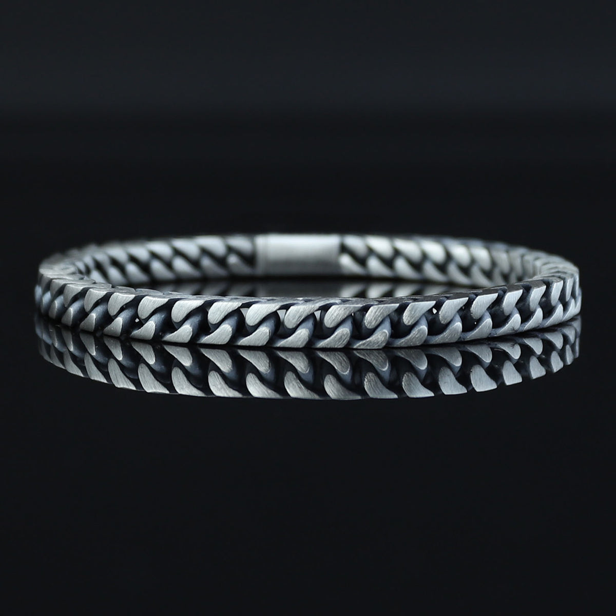 925 Solid Silver Curb Chain Bracelet, 5MM Franco Chain Bracelet, Onyx Stone Chain Curb Bracelet, Unique Men Chain Gift Bracelet