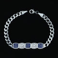 925 Silver Sapphire Stone Curb Chain Bracelet, Mens Blue Gemstone Chain Bracelet, Sapphire Diamond Bracelet, Perfect Gift, Anniversary Gifts