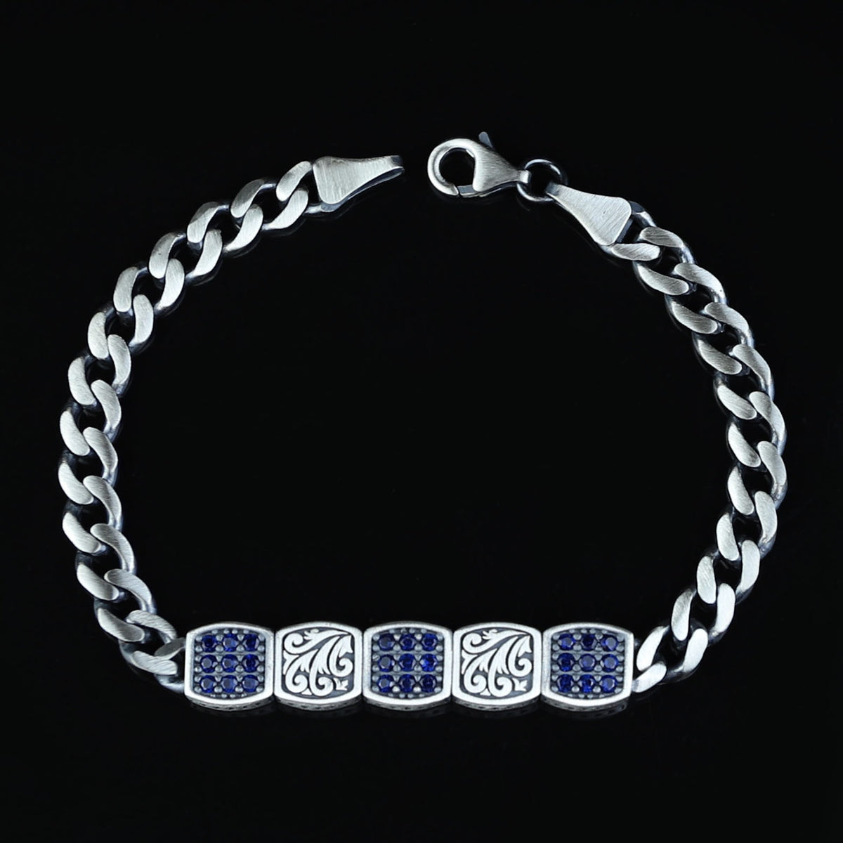 925 Silver Sapphire Stone Curb Chain Bracelet, Mens Blue Gemstone Chain Bracelet, Sapphire Diamond Bracelet, Perfect Gift, Anniversary Gifts