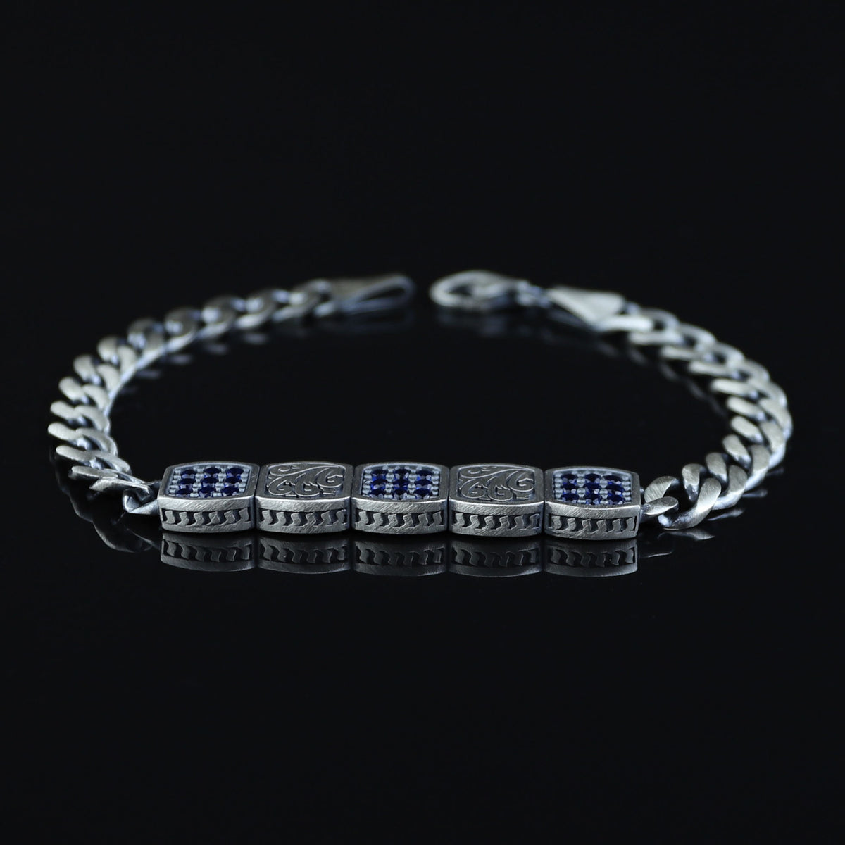 925 Silver Sapphire Stone Curb Chain Bracelet, Mens Blue Gemstone Chain Bracelet, Sapphire Diamond Bracelet, Perfect Gift, Anniversary Gifts