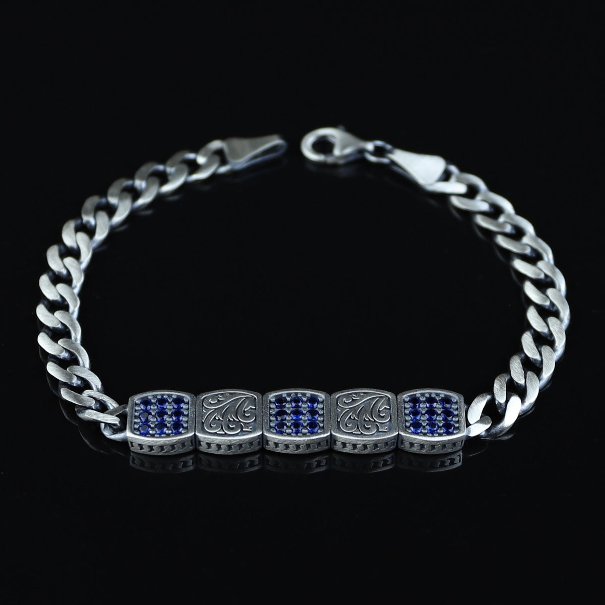 925 Silver Sapphire Stone Curb Chain Bracelet, Mens Blue Gemstone Chain Bracelet, Sapphire Diamond Bracelet, Perfect Gift, Anniversary Gifts