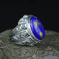 Men Handmade Engraved Natural Lapis Lazuli Gemstone Ottoman Style Ring
