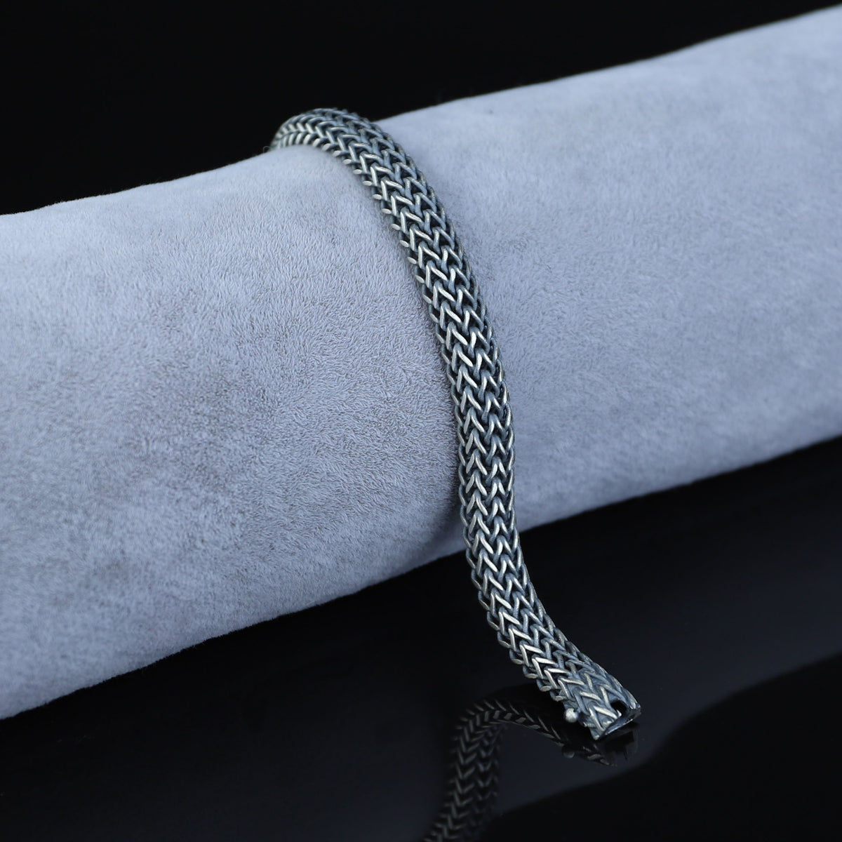 925 Silver Foxtail Stone Chain Bracelet,Elegant 8MM Oxidized Chain Bracelet, Men Foxtail Chain Bracelet, Black Onyx Stone Bracelet