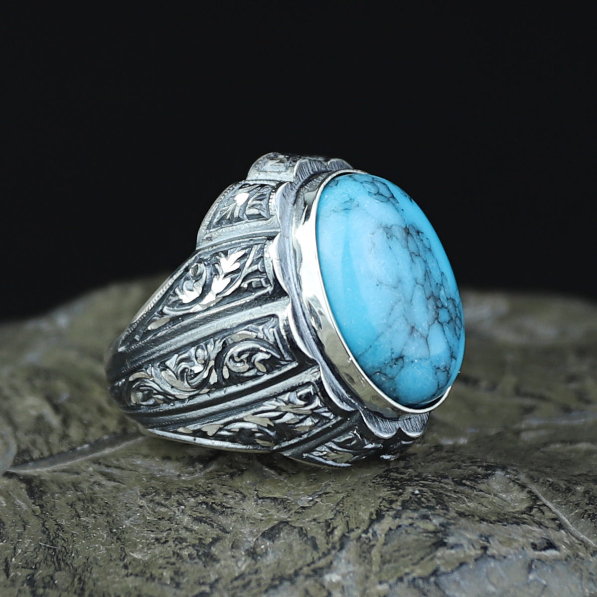 925 Silver Men Handmade Engraved Turkish Ottoman Style Ring