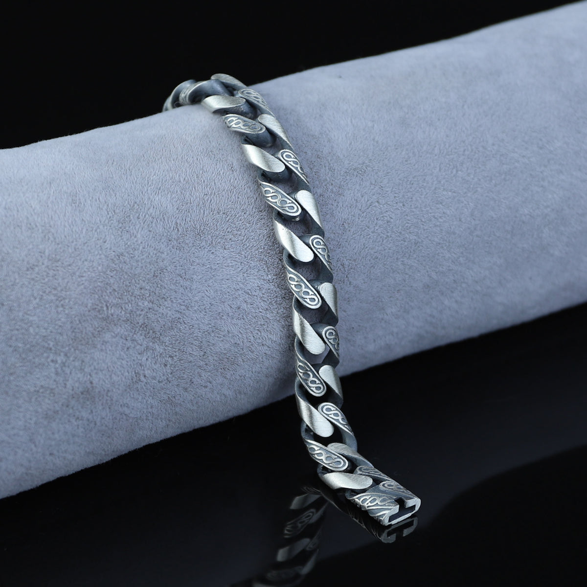 Silver 10MM Engraved Chain Bracelet, Men Curb Chain Bracelet, Cuban Link Chain Bracelet, Perfect Men's Bracelet, Gift For Men