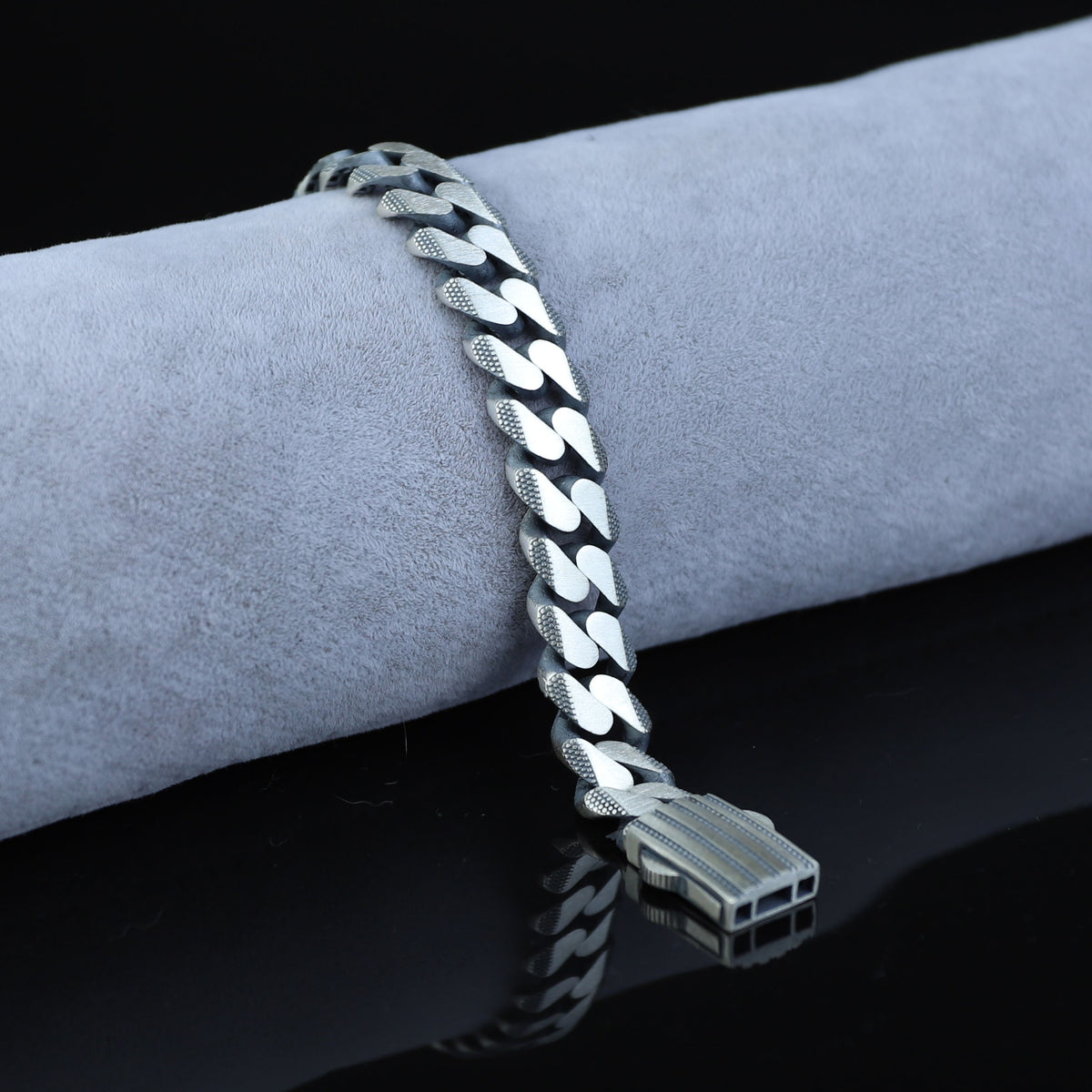 Solid 925 Sterling Silver Bracelet, 10mm Engraved Curb Chain Bracelet, Handmade Chain Bracelet