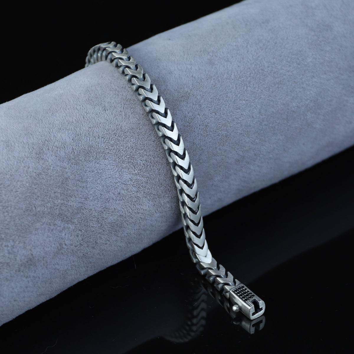 925 Solid Silver Curb Chain Bracelet, 5MM Franco Chain Bracelet, Onyx Stone Chain Curb Bracelet, Unique Men Chain Gift Bracelet