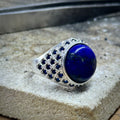Sterling Silber 925 Massiv mit rundem Lapislazuli Edelstein Osmanischer Herrenring