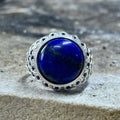 Sterling Silber 925 Massiv mit rundem Lapislazuli Edelstein Osmanischer Herrenring