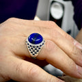Sterling Silber 925 Massiv mit rundem Lapislazuli Edelstein Osmanischer Herrenring