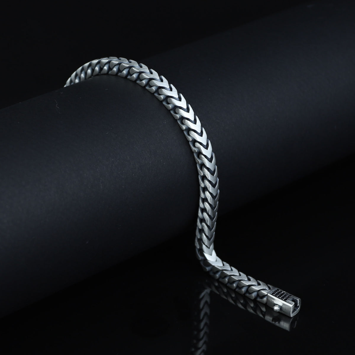 925 Solid Silver Curb Chain Bracelet, 5MM Franco Chain Bracelet, Onyx Stone Chain Curb Bracelet, Unique Men Chain Gift Bracelet
