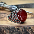 Men Handmade Round Agate ( Aqeeq ) Gemstone Micro Stone Ring