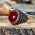 Men Handmade Round Agate ( Aqeeq ) Gemstone Micro Stone Ring