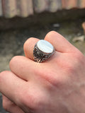 925 Men Sterling Silver Mother Of Pearl Gemstone Signet Ring