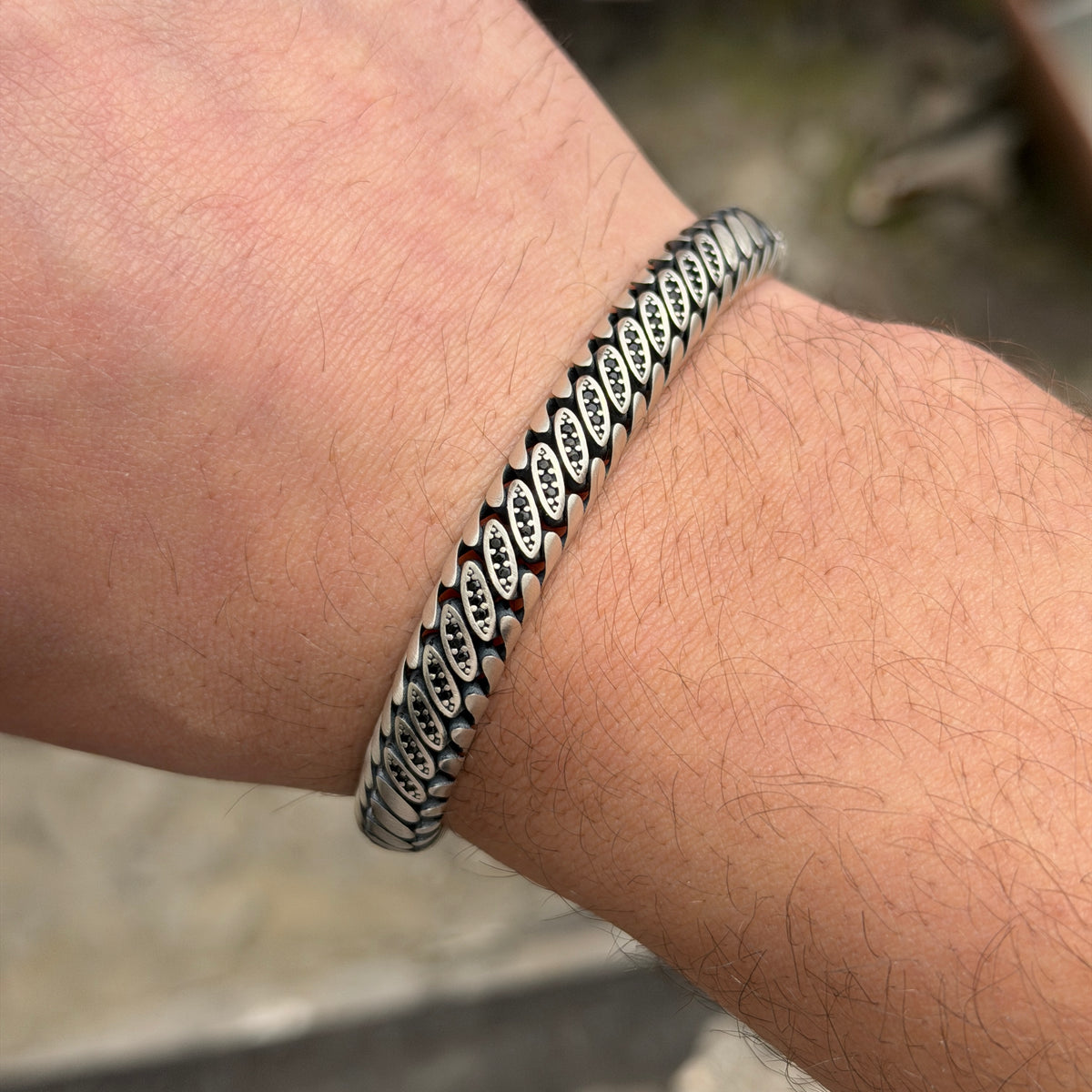 925 Sterling Silver 10MM Black Onyx Stone Gourmet Bracelet